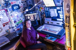 Student in the radio engineering booth