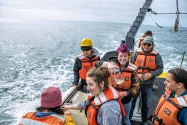 oceanography students on a boat